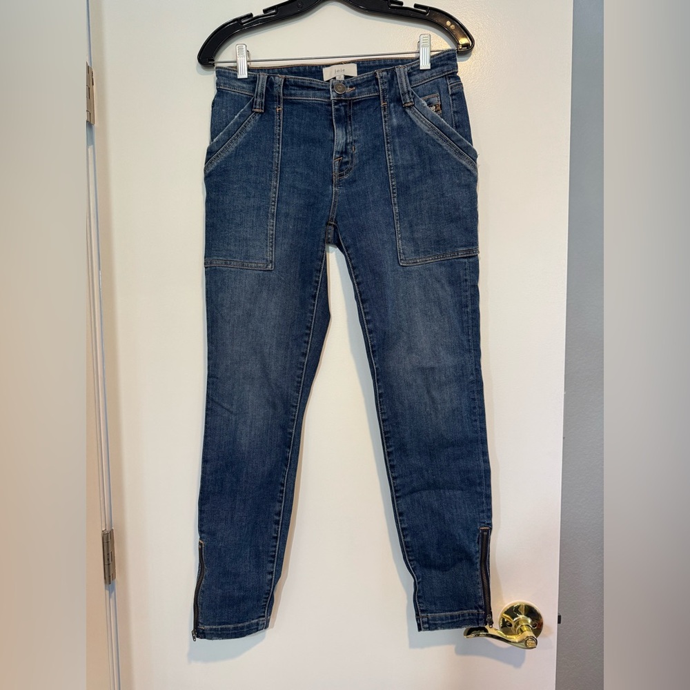 Joie Park Skinny Utility Cargo Jeans Blue Wash Ankle Zip 27